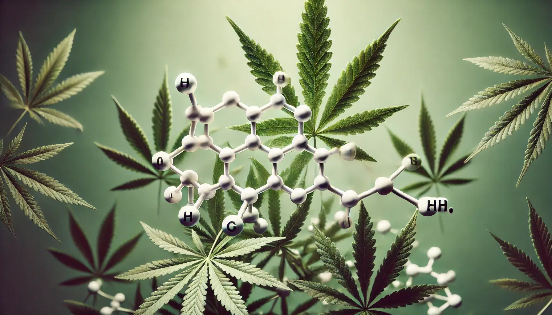 DALL&middot;E 2024-11-16 01.39.10 - Ein &auml;sthetisches und harmonisches Bild mit chemischen Molek&uuml;lstrukturen kombiniert mit Cannabisbl&auml;ttern. Der Hintergrund ist ruhig, minimalistisch und
