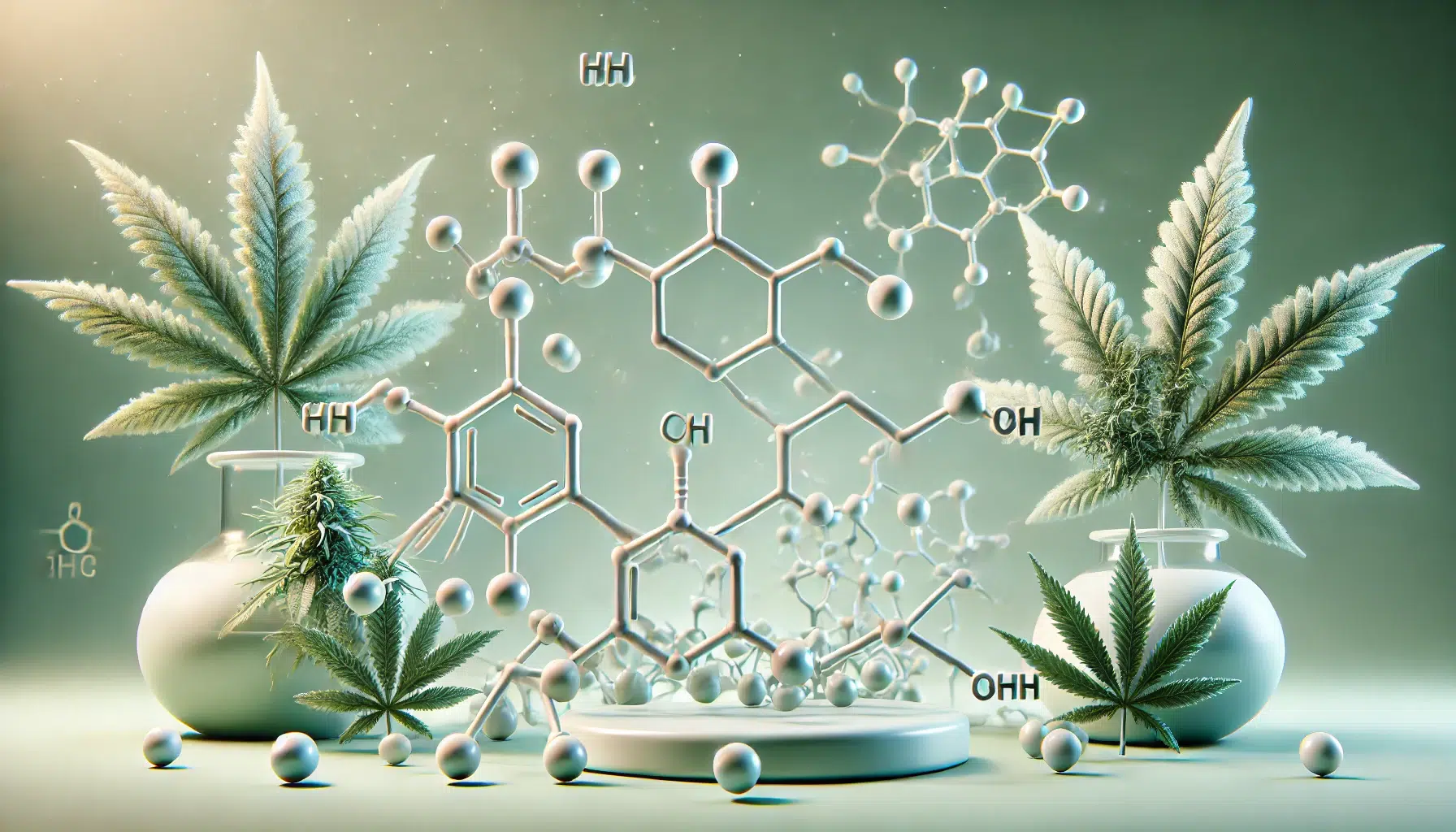 DALL·E 2024-11-19 17.30.39 - Ein ästhetisches Bild mit chemischen Molekülstrukturen, die synthetische Cannabinoide darstellen. Der Hintergrund ist ruhig und in einem sanften, beru