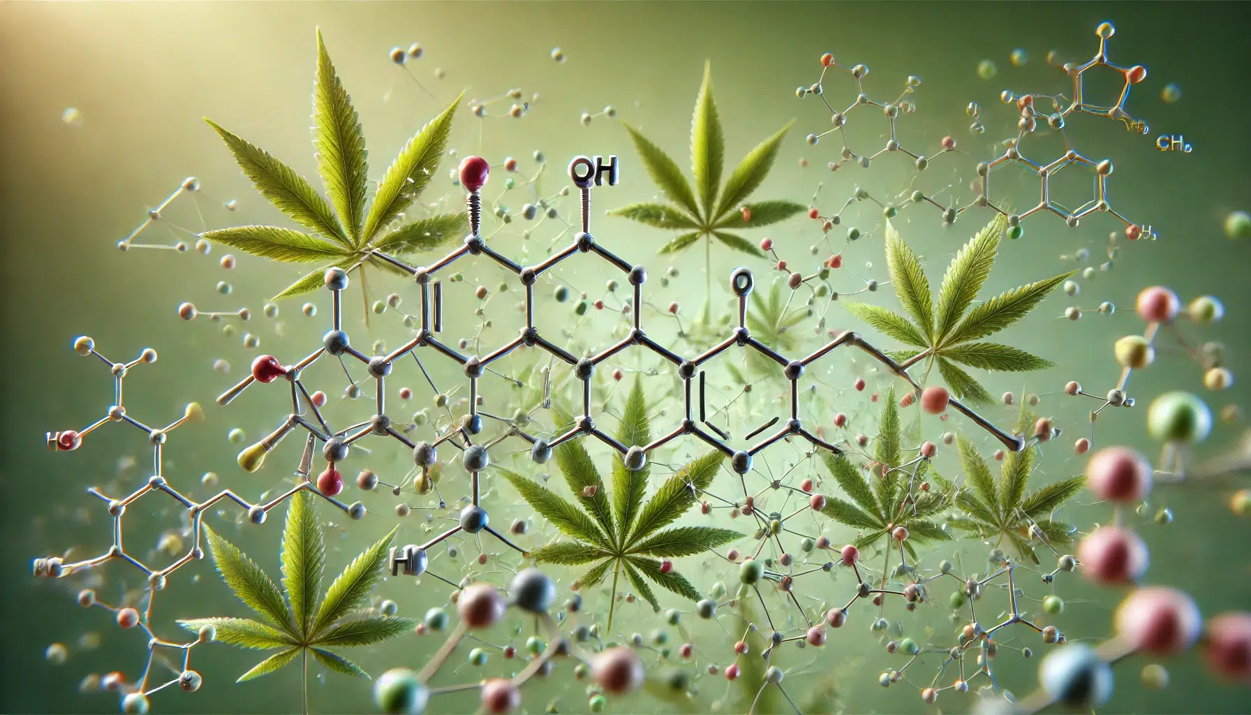 DALL·E 2024-11-19 17.47.24 - Ein ästhetisches Bild mit chemischen Molekülstrukturen, die synthetische Cannabinoide darstellen. Der Hintergrund ist ruhig und in einem harmonischen,