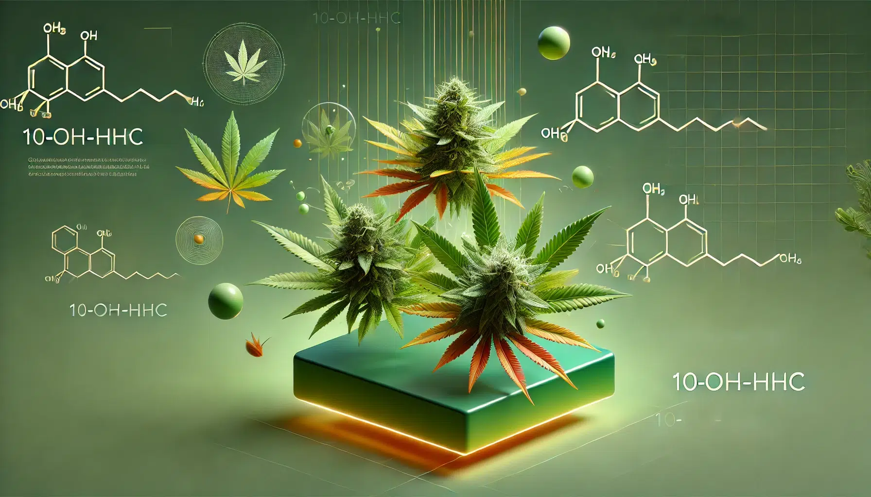 DALL&middot;E 2024-12-08 13.12.32 - A minimalist and modern artistic depiction of 10-OH-HHC flowers. The focus is on stylized cannabis buds with vibrant green and orange hues, presented