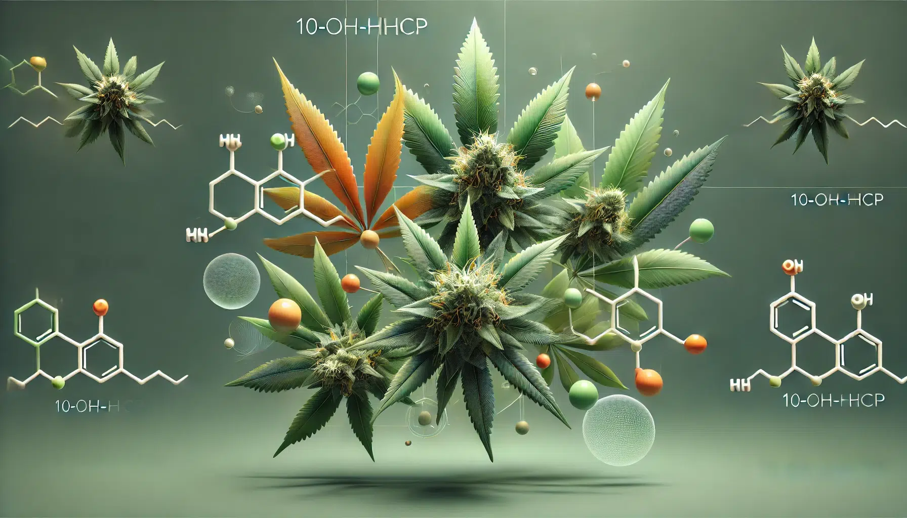 DALL&middot;E 2024-12-08 13.13.25 - A minimalist and modern artistic depiction of 10-OH-HHCP flowers. The focus is on stylized cannabis buds with rich green and orange hues, presented in