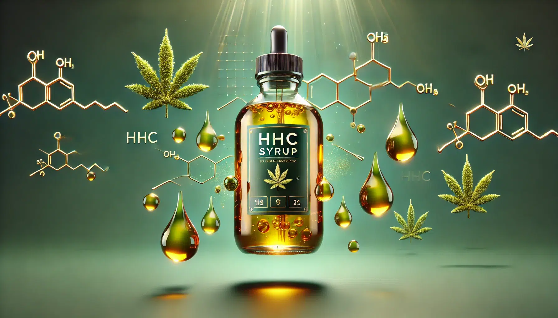 DALL&middot;E 2024-12-12 18.27.02 - A minimalist and modern artistic depiction of HHC syrup. The focus is on a sleek, transparent bottle filled with vibrant golden syrup, featuring a sty