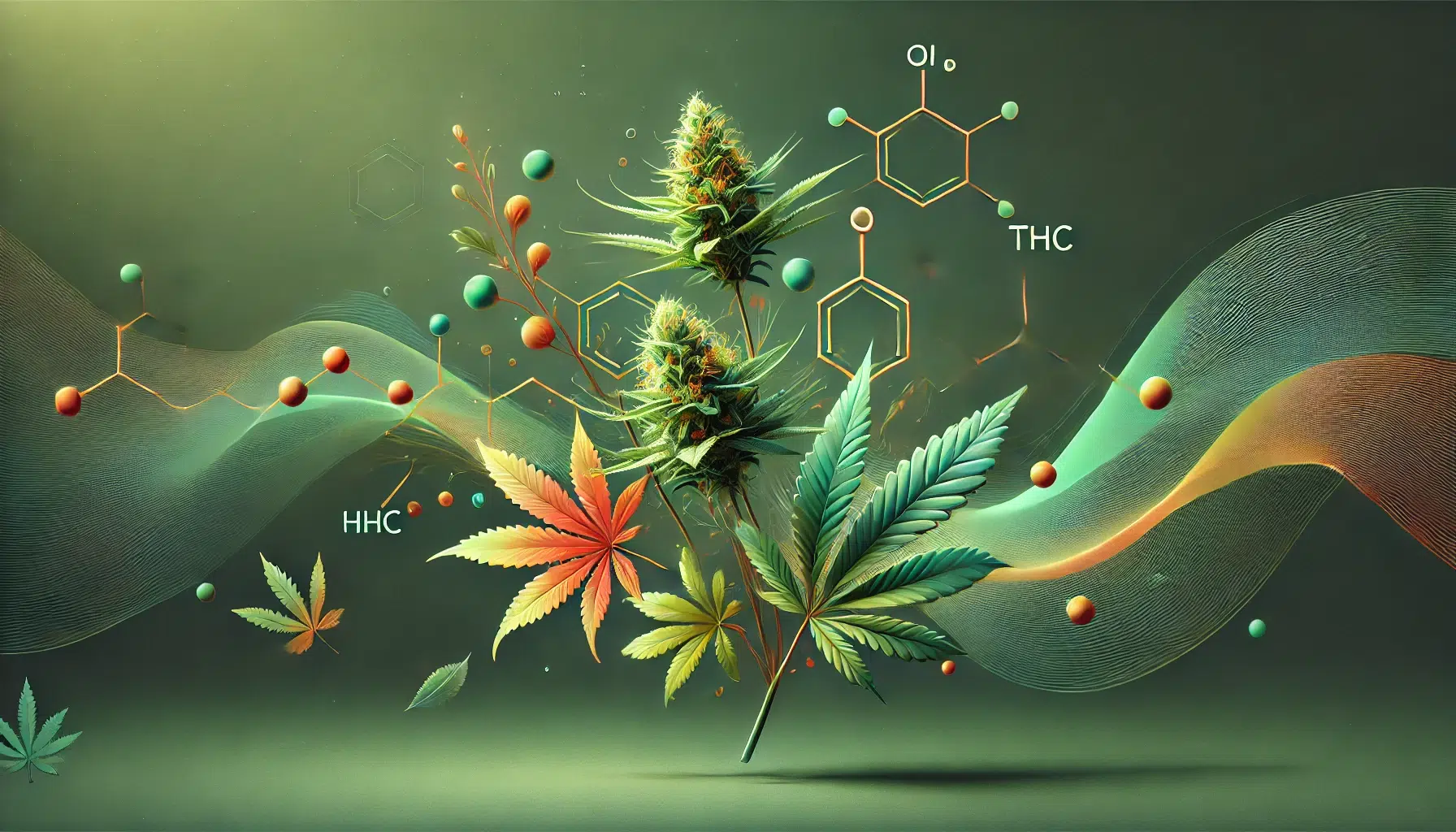 DALL&middot;E 2024-12-12 21.11.18 - A minimalist and modern artistic depiction of THC flowers. The focus is on vibrant, stylized cannabis buds with rich green and orange tones, floating