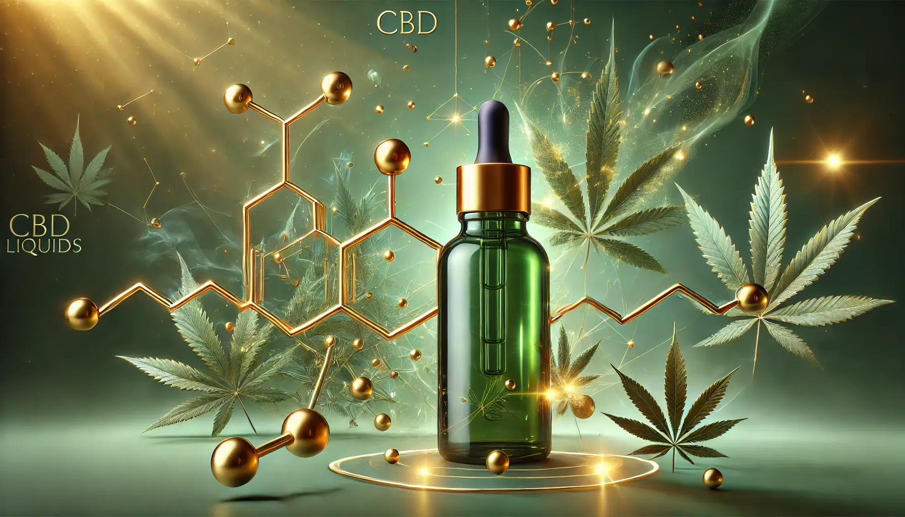 DALL&middot;E 2024-12-19 21.27.53 - A highly artistic and modern depiction of CBD liquids, designed in the exact style of the previously provided images with golden molecular structures