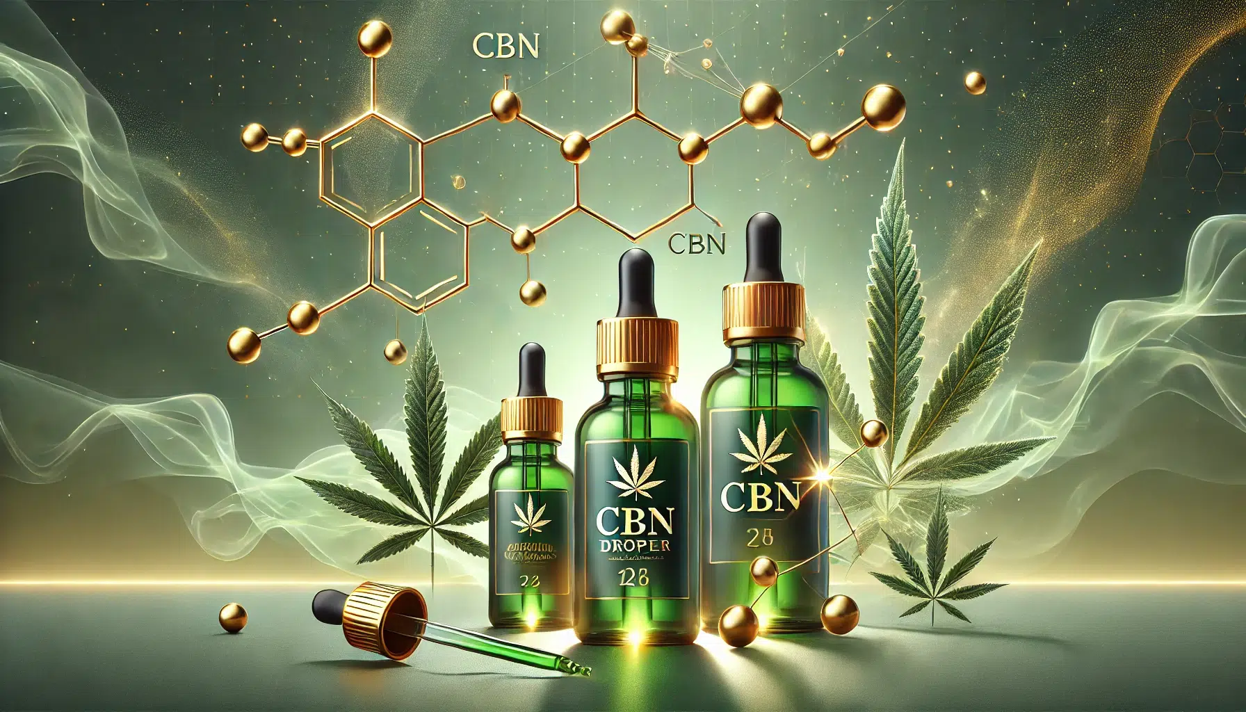 DALL&middot;E 2024-12-20 11.27.32 - A highly artistic and modern depiction of CBN products, designed in the same style as the previously provided images. Showcase elegant dropper bottles