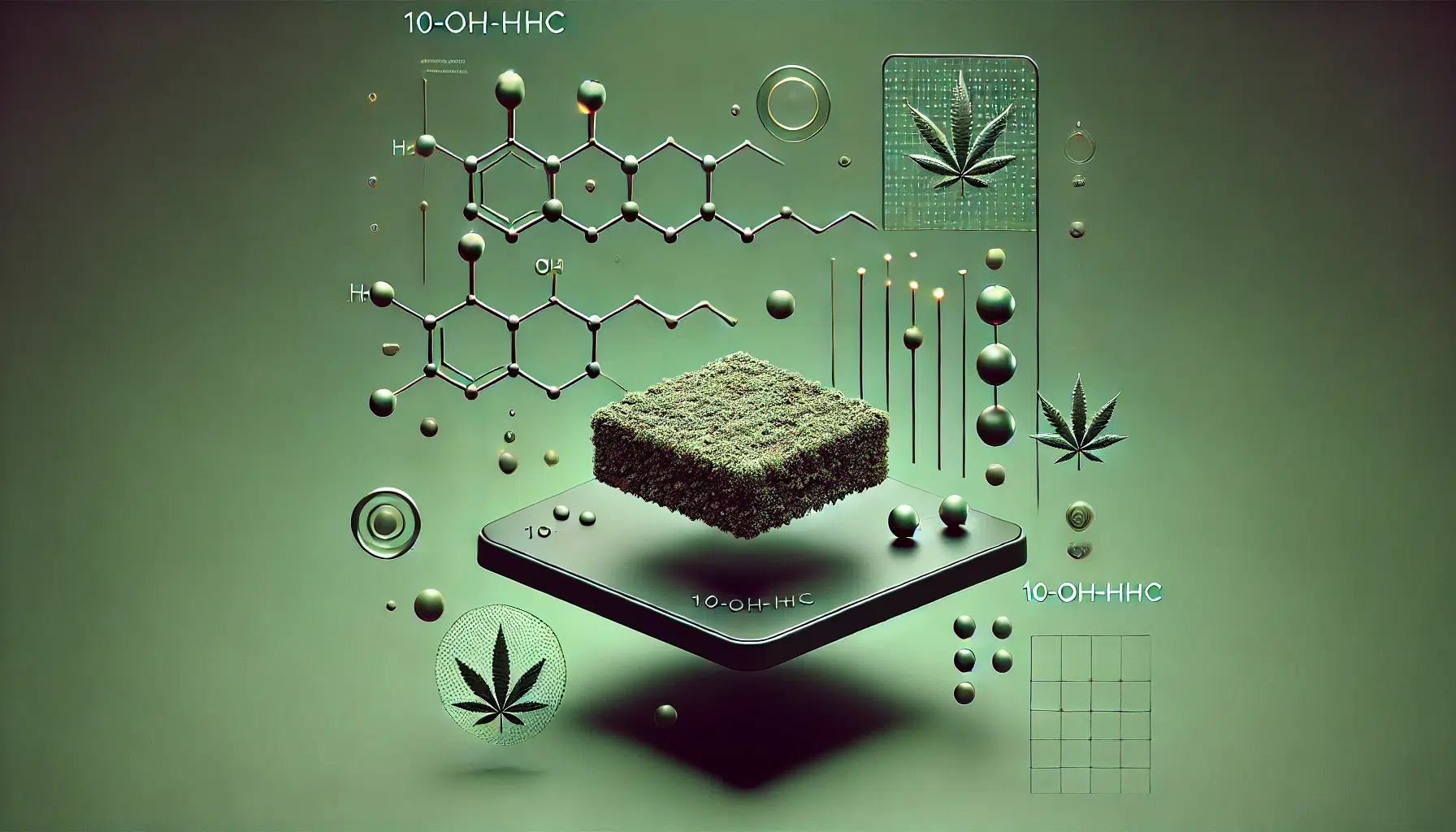 DALL·E 2024-12-08 13.11.34 - A minimalist and modern artistic depiction of 10-OH-HHC hash. The focus is on a small, textured piece of hash displayed in a sleek, floating arrangeme