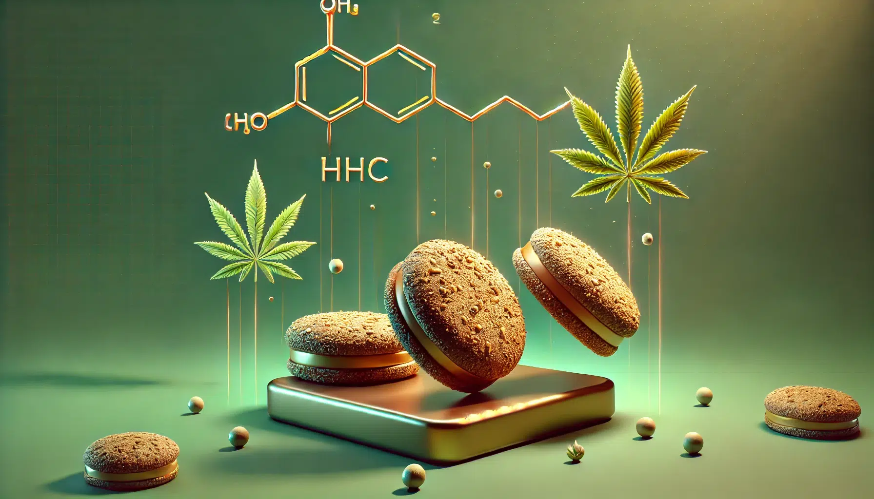 DALL·E 2024-12-12 16.02.52 - A minimalist and modern artistic depiction of HHC cookies. The focus is on a few stylized cookies with a rich golden-brown color, sprinkled with canna