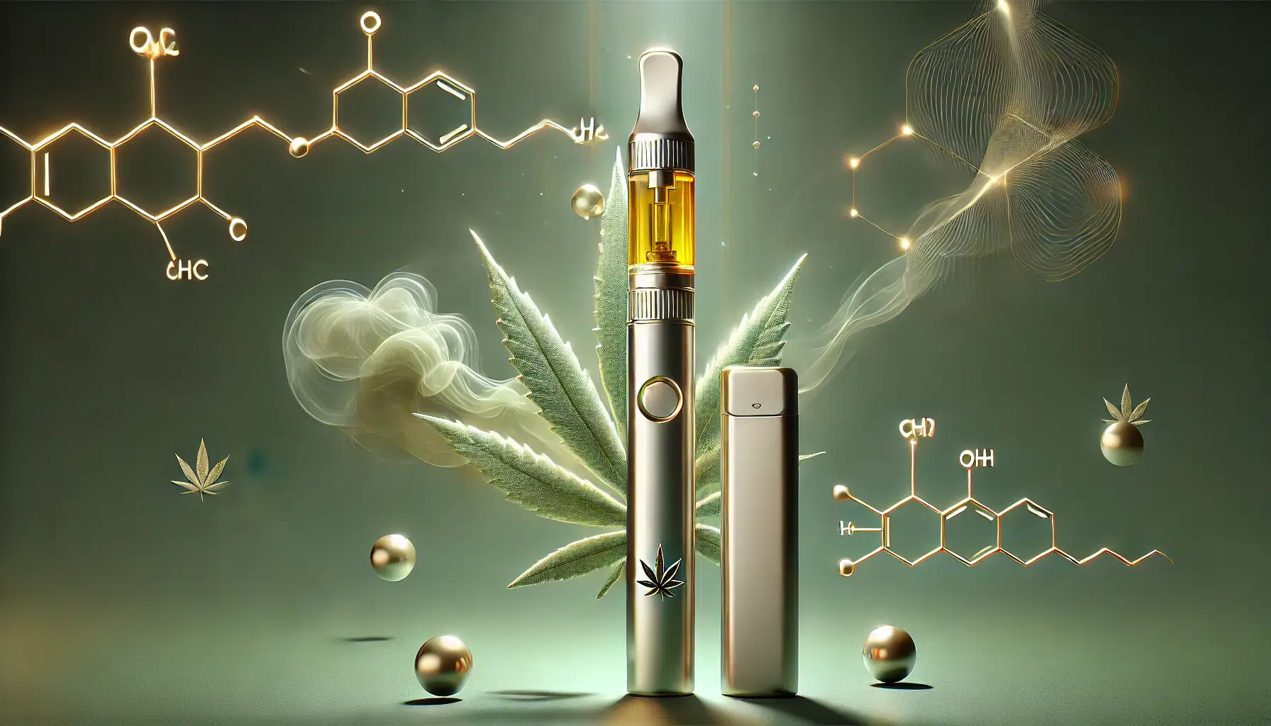 DALL·E 2024-12-12 17.27.09 - A minimalist and modern artistic depiction of a THC vape device. The focus is on a sleek vape pen with a transparent cartridge showing golden THC oil